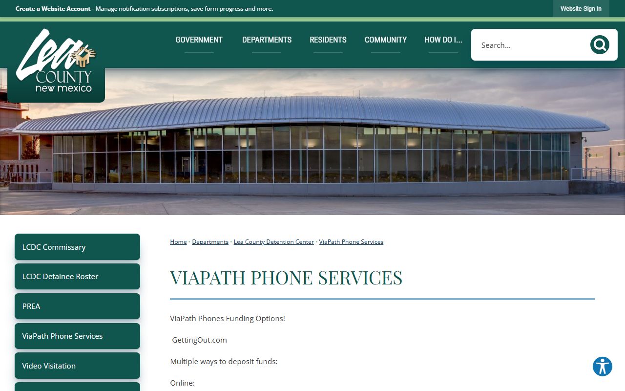 Lea County Detention Center ViaPath phone and money deposit information